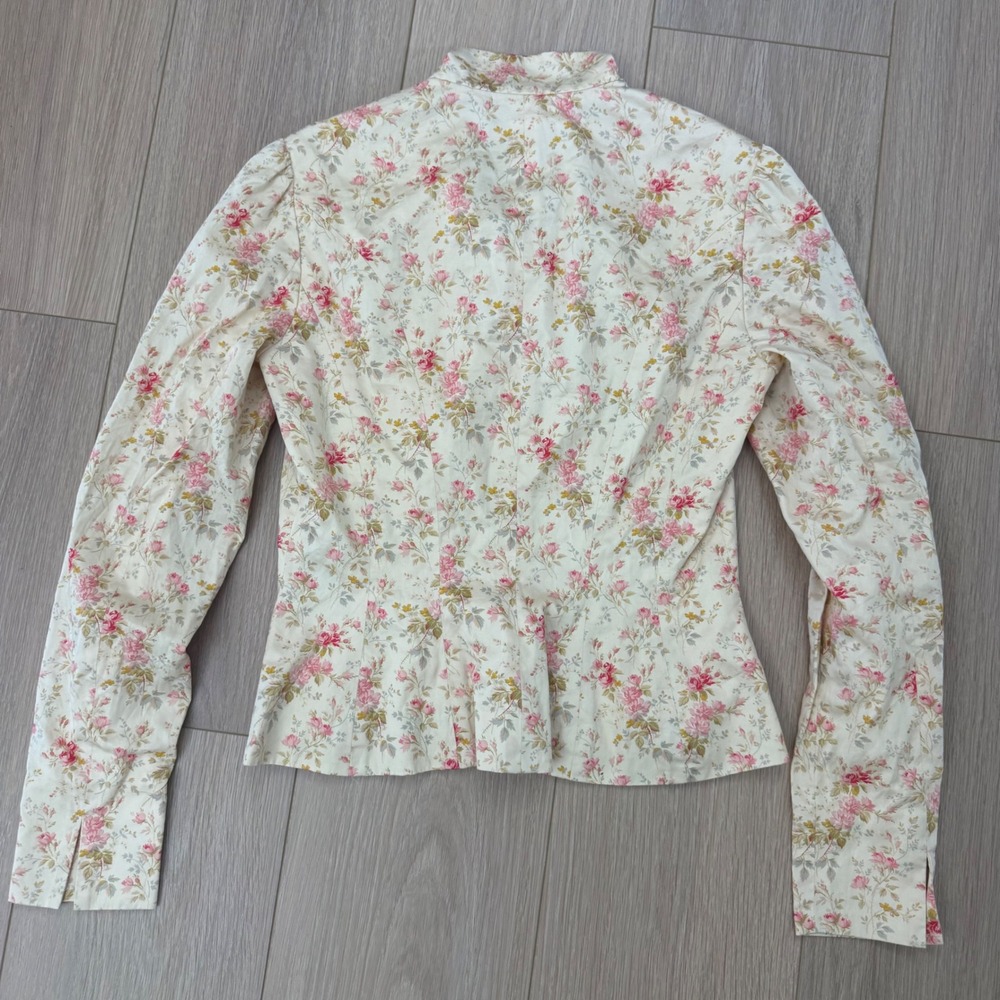 Ralph Lauren Floral Cotton Blazer Pink Cream Cottagecore Tailored Jacket Size 4 - Picture 8 of 9